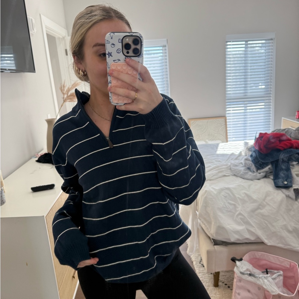 vintage navy quarter zip sweater L - Picture 10 of 14